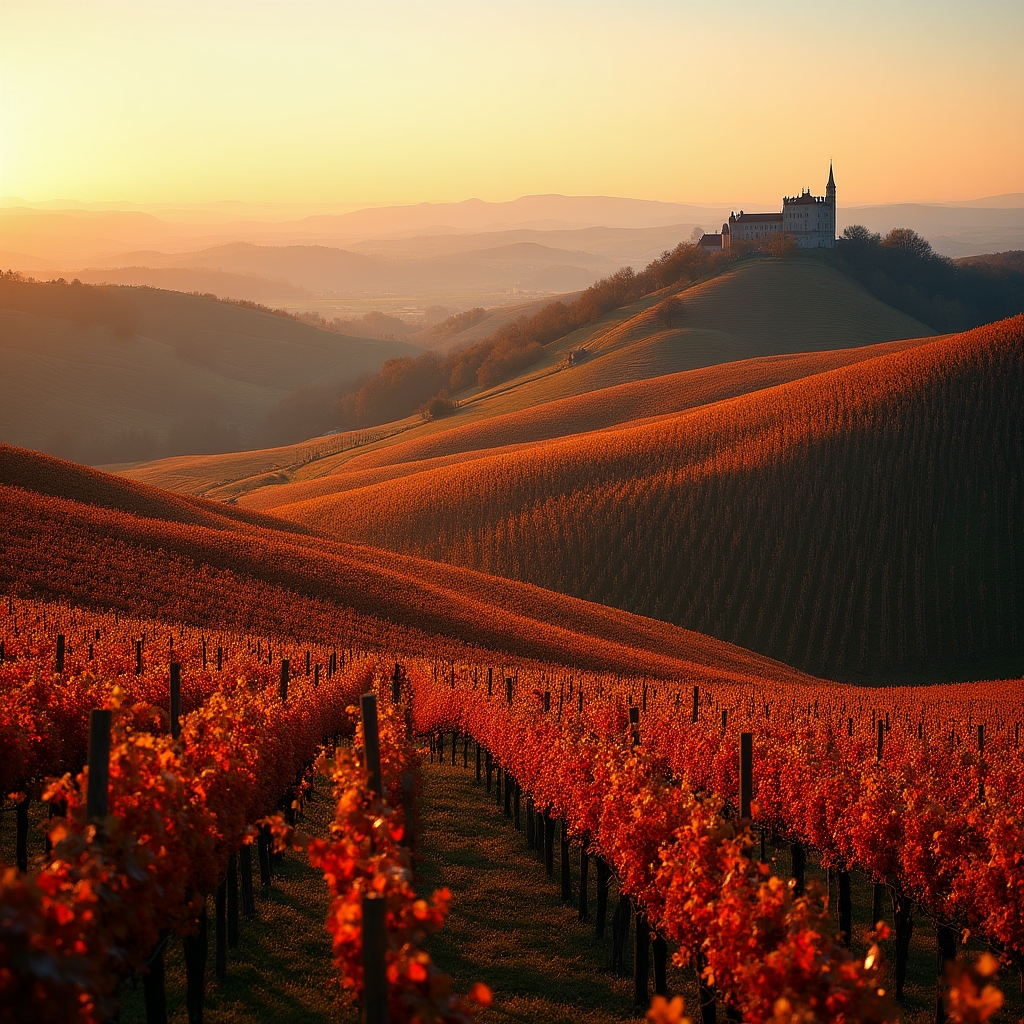 Colline delle Langhe in Piemonte con vigneti autunnali