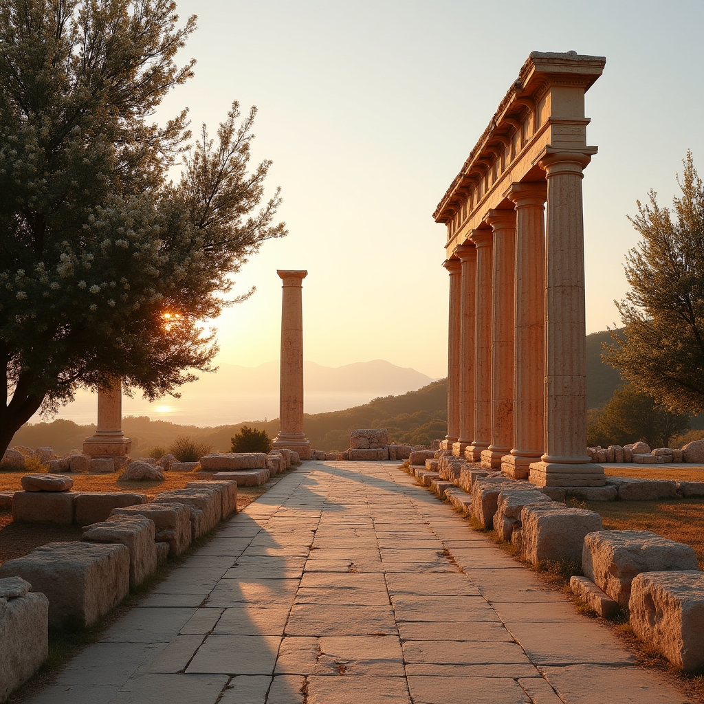 Valle dei Templi ad Agrigento al mattino con luce dorata