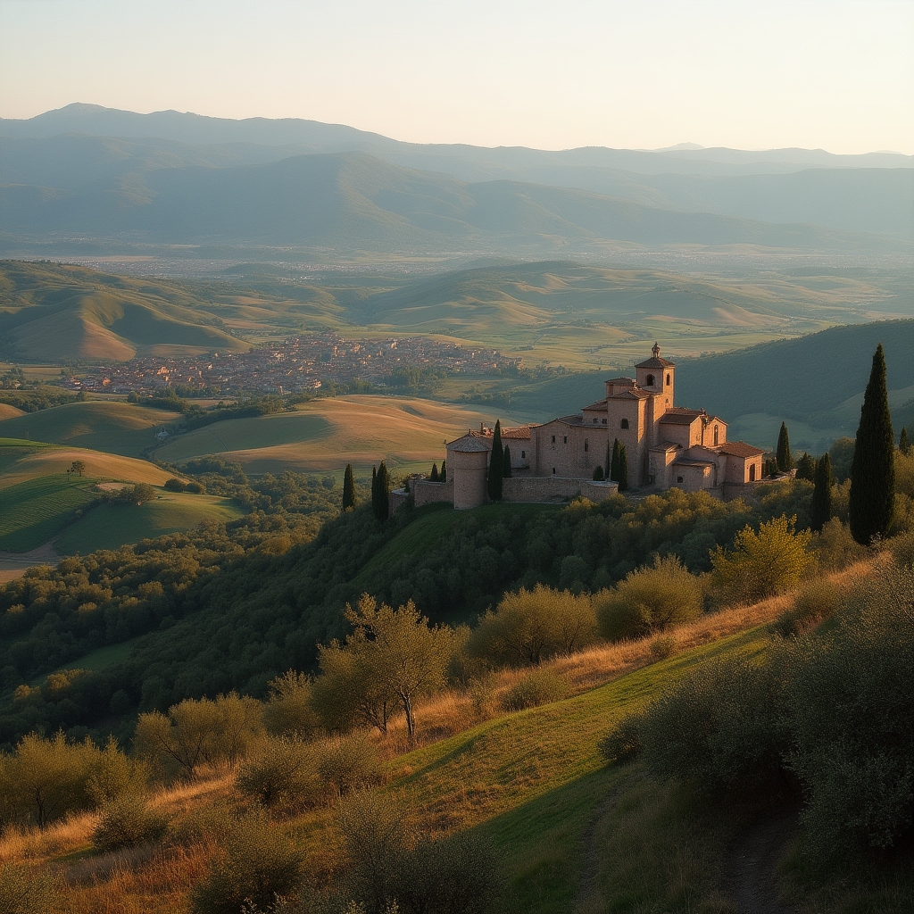 Paesaggio collinare dell'Umbria con Assisi sullo sfondo